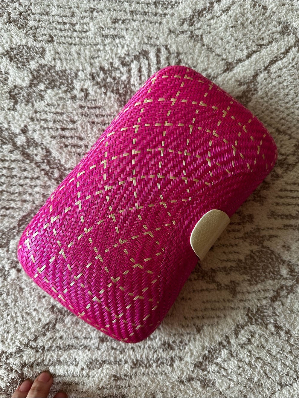 Lea Nealon Pink Woven Straw Clutch Crossbody Bag Resort Vacation - Picture 8 of 17